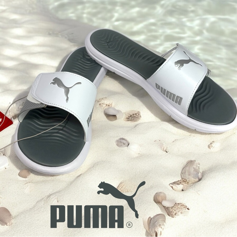 PUMA WOMEN'S SURFCAT TECH SPORT SLIDE SANDALS,White & Sliver SIZE 10 NWT